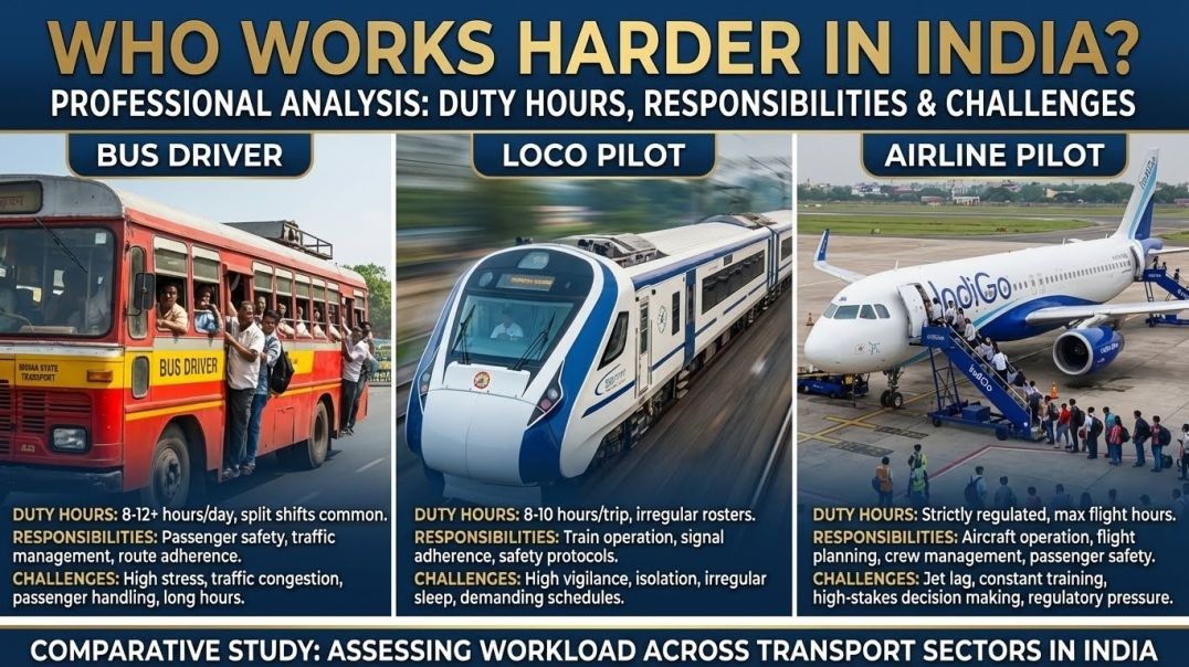 Who Works Harder in India? Bus Driver, Loco Pilot or Airline Pilot | Salary & Duty Hours Exposed